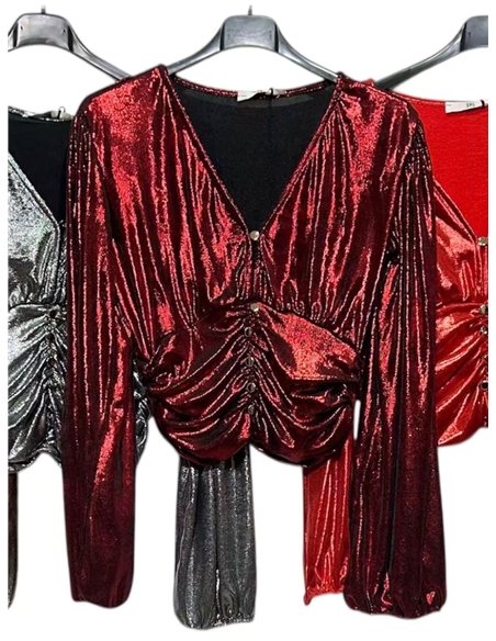 Blusa fiesta fruncido metalizado