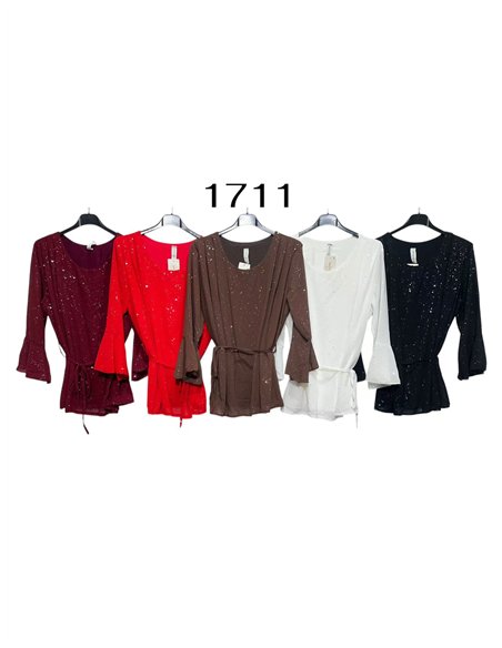 Blusa fiesta gasa con brillo manga acampanada