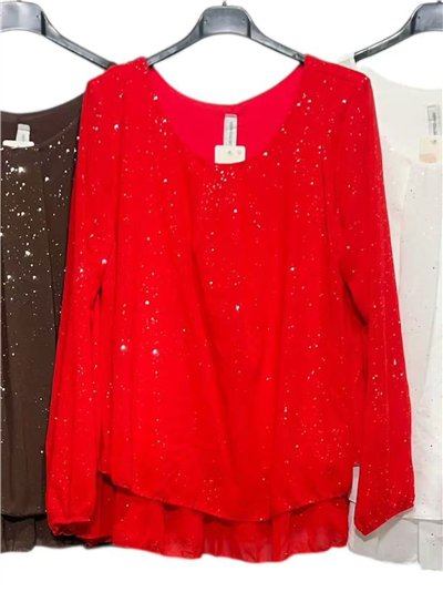 Blusa fiesta amplia gasa con brillo doble capa 2