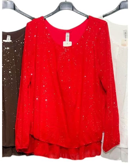 Blusa fiesta amplia gasa con brillo doble capa