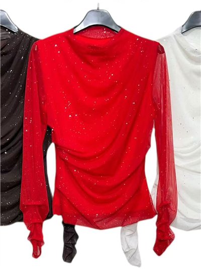 Top fiesta fruncido de tul con brillo 2