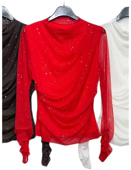 Top fiesta fruncido de tul con brillo