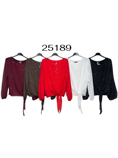 Blusa fiesta amplia gasa con brillo nudo