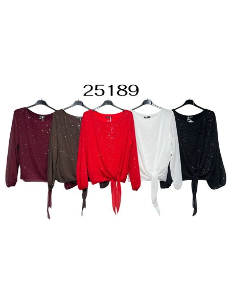 Blusa fiesta amplia gasa con brillo nudo