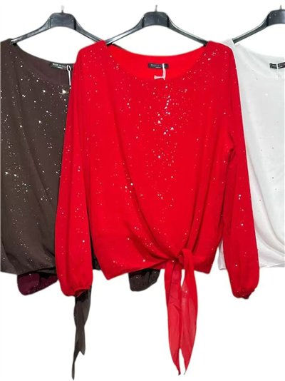 Blusa fiesta amplia gasa con brillo nudo 2