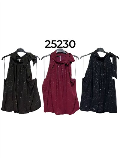 Top fiesta gasa con brillo lazada al cuello 