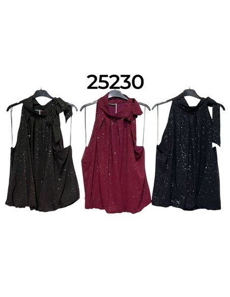 Top fiesta gasa con brillo lazada al cuello 