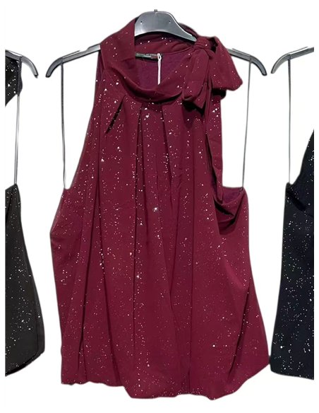 Top fiesta gasa con brillo lazada al cuello 