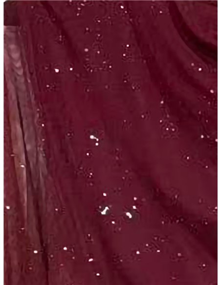 Vestido fiesta largo frunces de tul con brillo