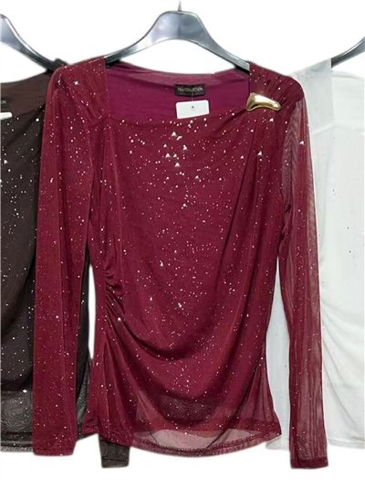 Blusa fiesta de tul con brillo detalle metálico 2