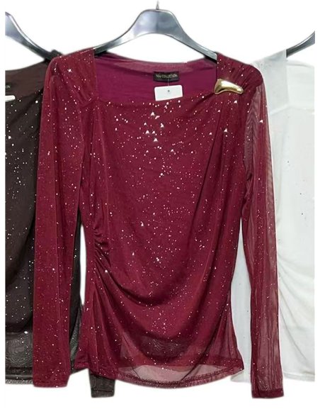Blusa fiesta de tul con brillo detalle metálico