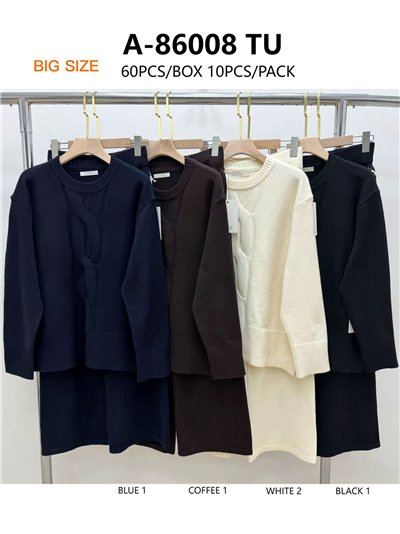 Conjunto Jersey trenzado talla grande + Pantalón punto 2