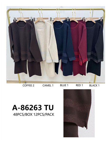 Conjunto Jersey franjas lurex + Pantalón punto