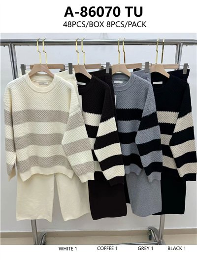 Conjunto Jersey rayas anchas + Pantalón punto 2