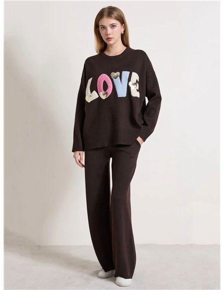 Conjunto Jersey LOVE lentejuelas + Pantalón punto