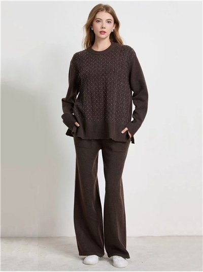 Conjunto Jersey trenzado strass + Pantalón punto