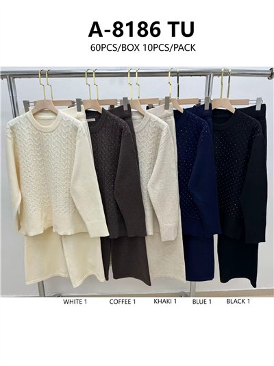 Conjunto Jersey trenzado strass + Pantalón punto 2