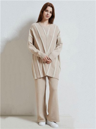 Conjunto Jersey líneas geométricas metalizado + Pantalón punto