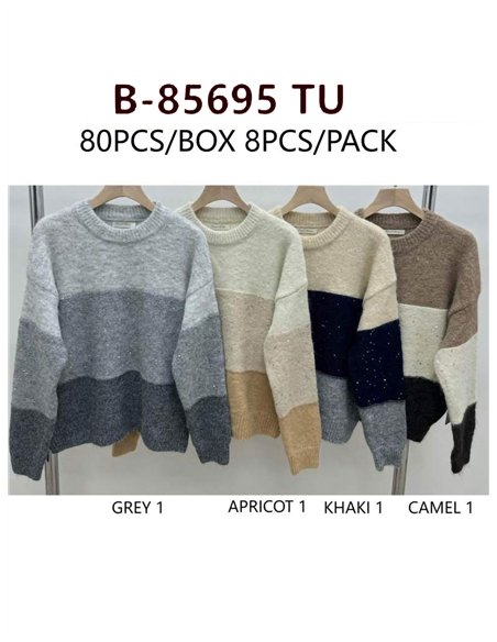 Colour-block knit sweater with sequins