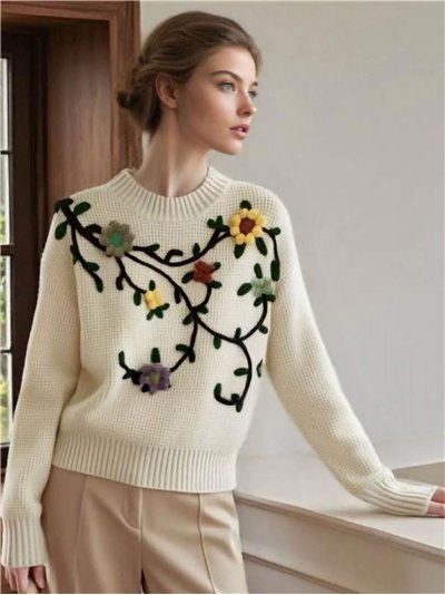 Jersey flores bordadas en relieve