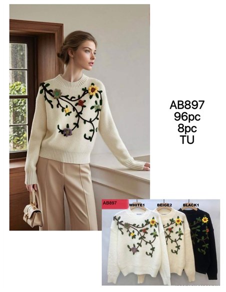 Jersey flores bordadas en relieve