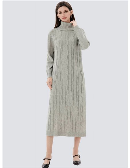 Vestido amplio punto trenzado cuello vuelto