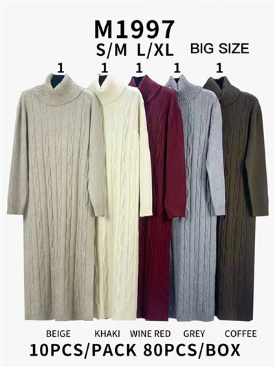 Vestido amplio punto trenzado cuello vuelto 2