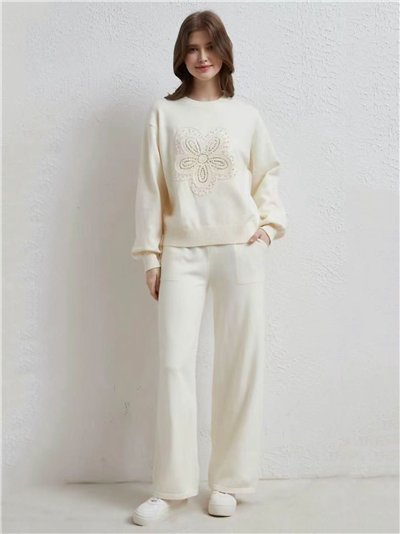 Conjunto Jersey flor crochet + Pantalón punto