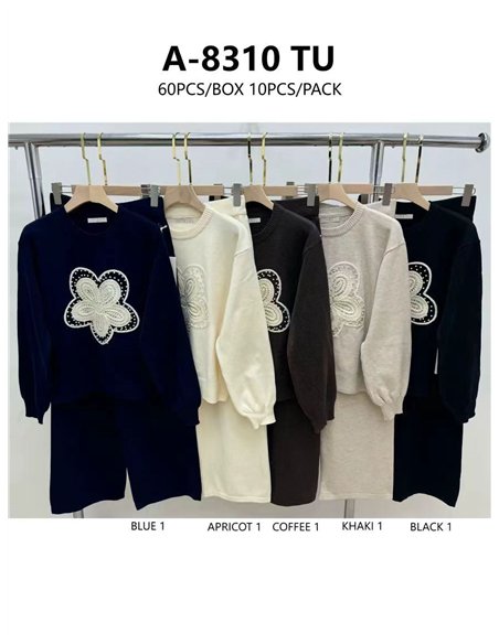 Conjunto Jersey flor crochet + Pantalón punto