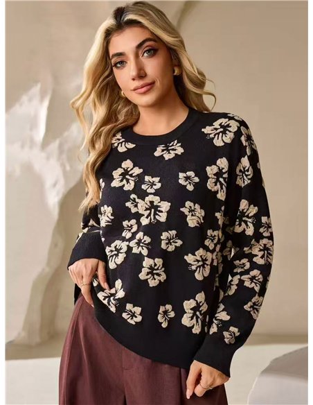 Floral jacquard knit sweater