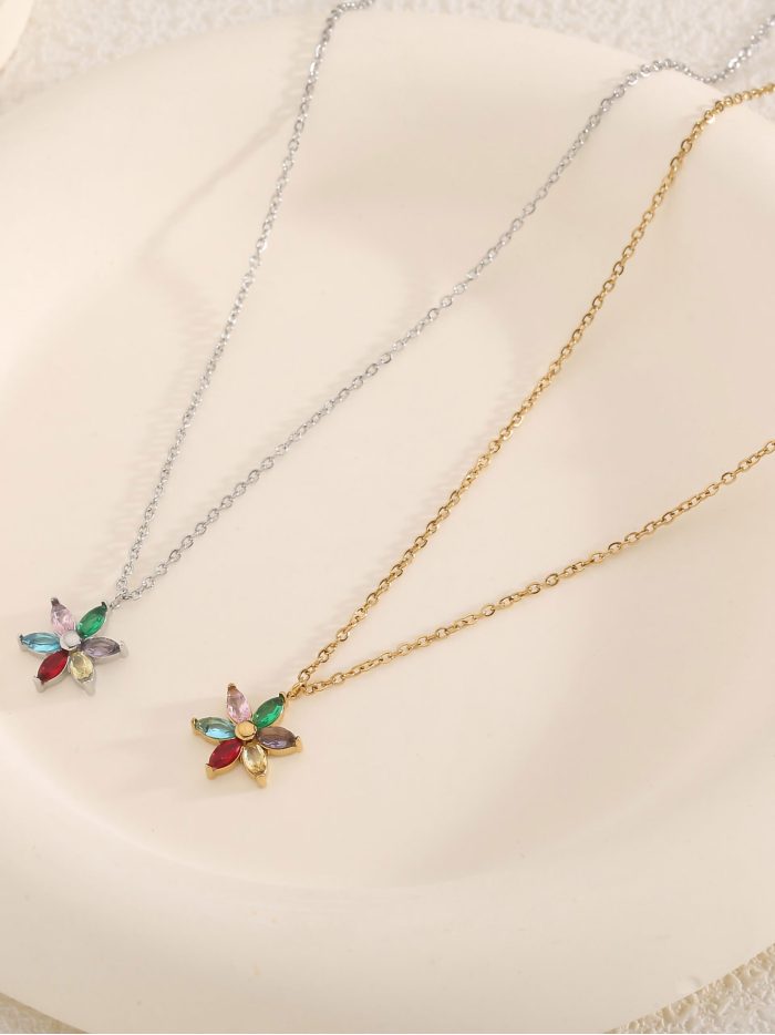 Collar flor con circonitas de colores