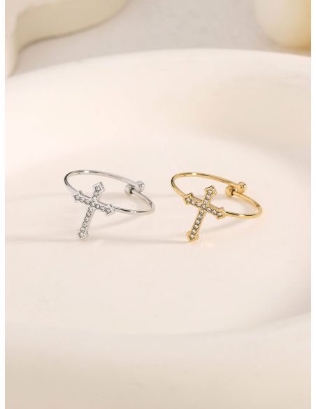 Anillo cruz con circonitas