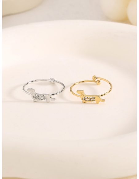 Anillo perro salchicha con circonitas