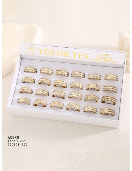 Conjunto de 24 anillos doble aros con circonitas - Expositor incluido