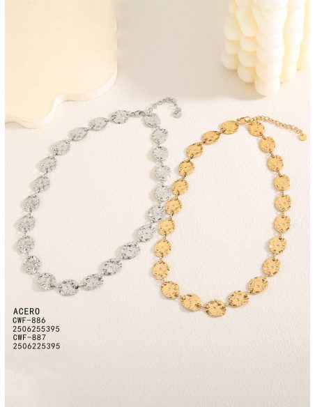 Hammered effect coin charm choker necklace