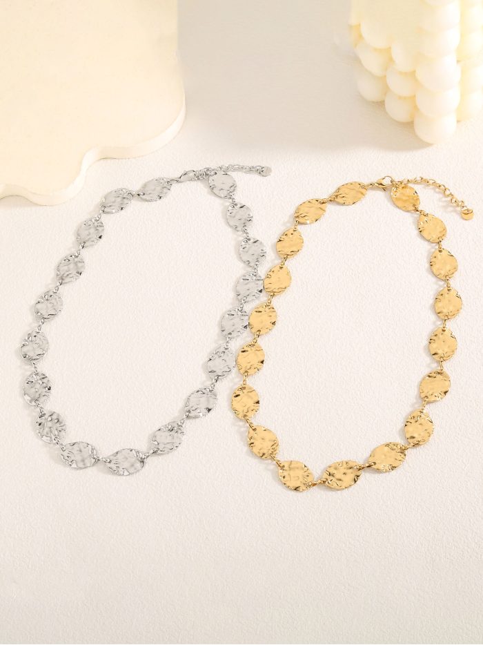 Hammered effect coin charm choker necklace