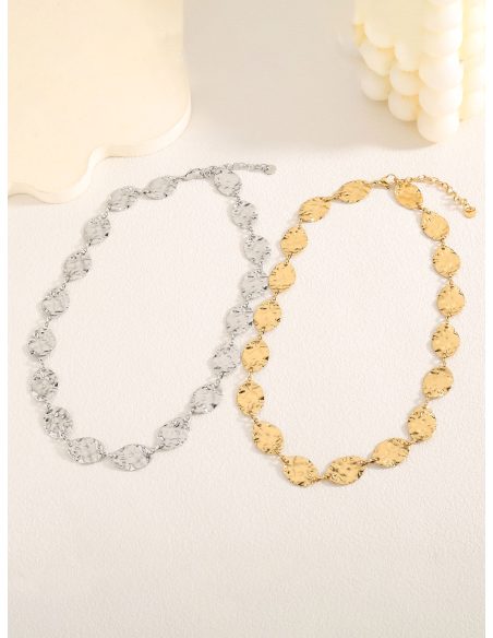 Hammered effect coin charm choker necklace
