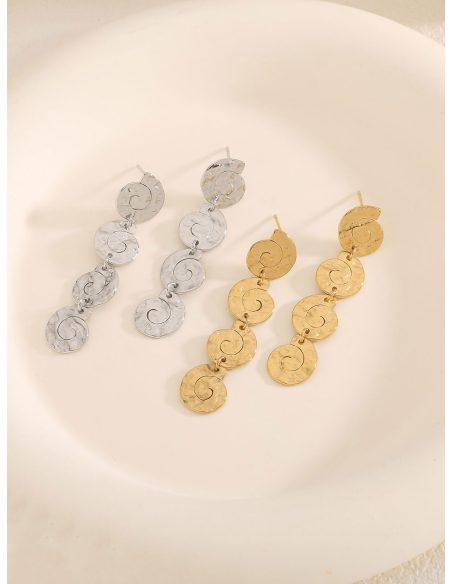 Pendientes largo caracola efecto martillado