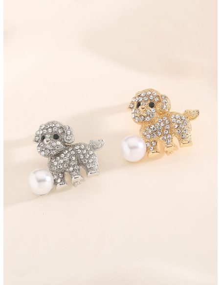 Broche perro con circonitas y perla