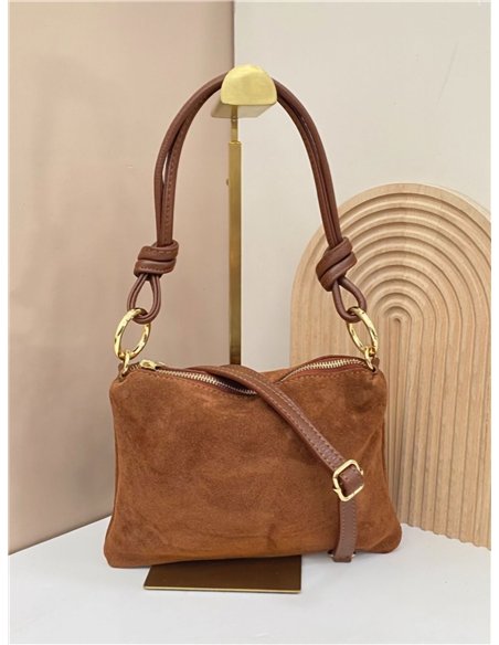 Bolsa de ombro em camurça com alças de nó