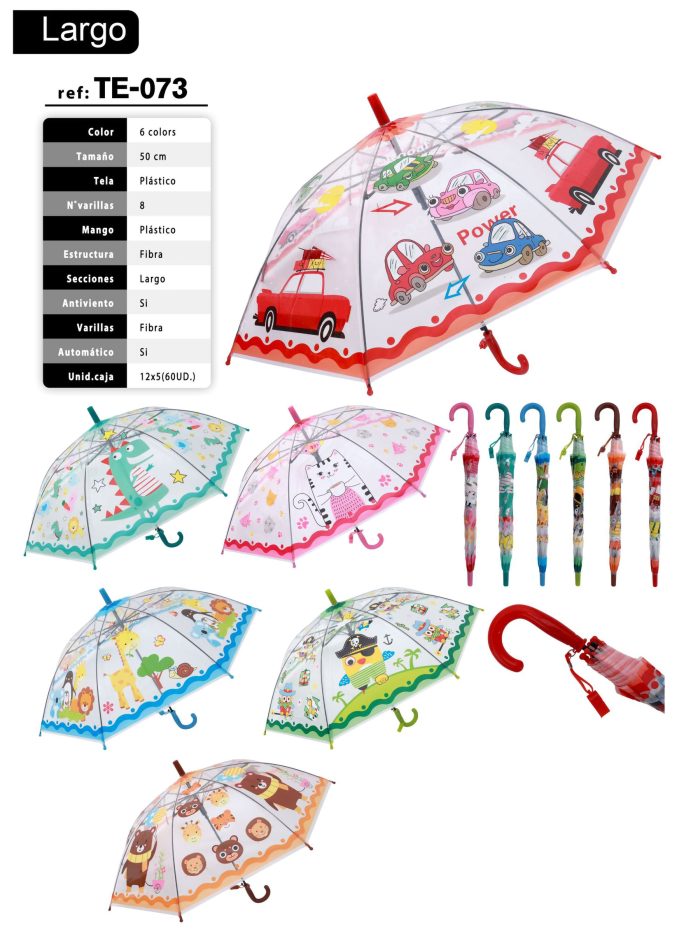 Paraguas largo automático infantil transparente estampado