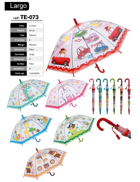 Paraguas largo automático infantil transparente estampado