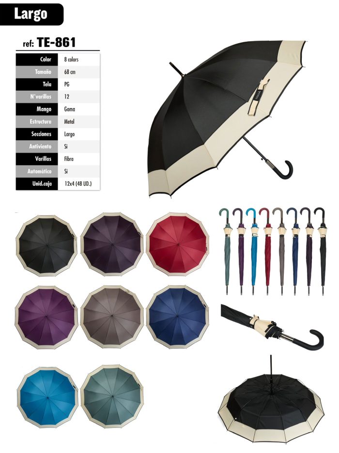 Paraguas largo automático bicolor borde contraste