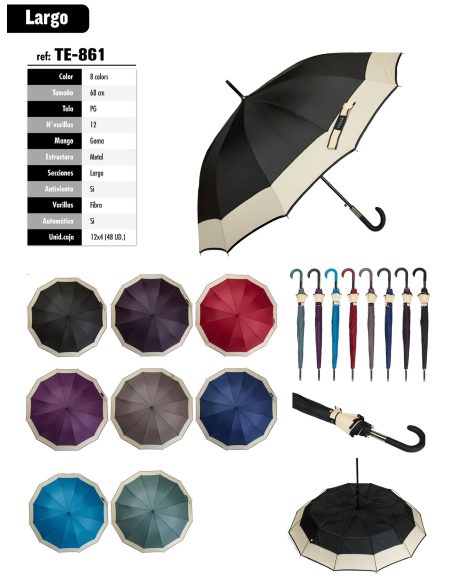 Paraguas largo automático bicolor borde contraste