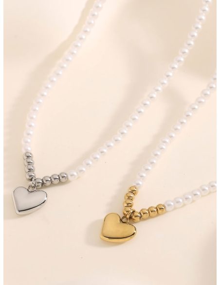 Collana perla charm cuore