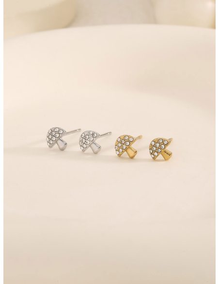 Boucles d'oreilles mini champignon avec zirconias
