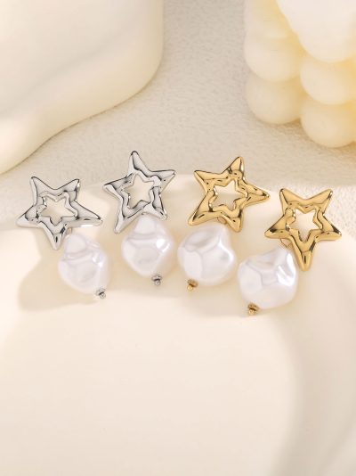 Pendientes estrella colgante perla