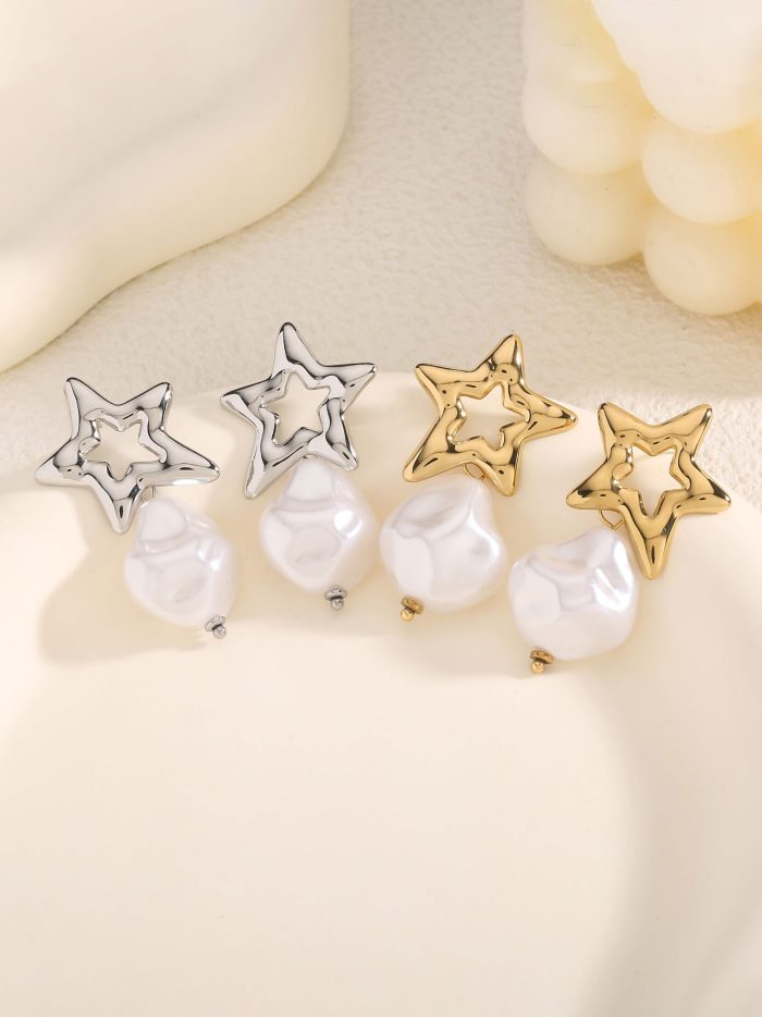 Pendientes estrella colgante perla