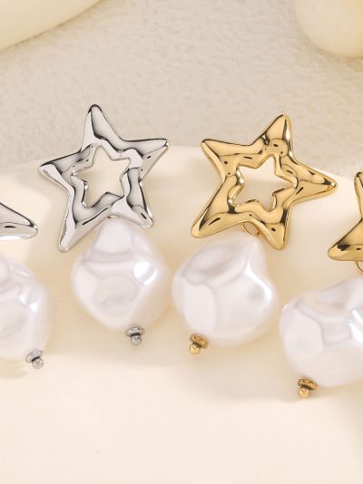 Pendientes estrella colgante perla 2