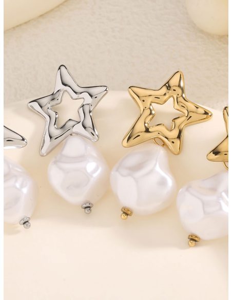 Pendientes estrella colgante perla